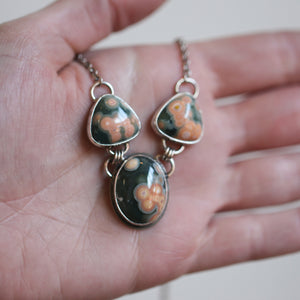 Ocean Jasper 3-Stone Necklace - Ocean Jasper Pendant - Sterling Silver - Ready to Ship