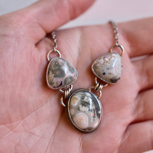 Ocean Jasper 3-Stone Necklace - Ocean Jasper Pendant - Sterling Silver - Ready to Ship