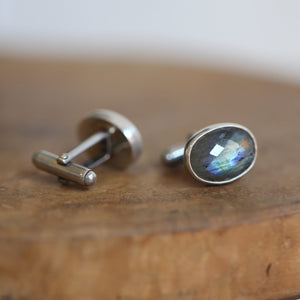 Faceted Labradorite Cuff Links - Labradorite Cufflinks - .925 Sterling Silver - Silversmith Cufflinks