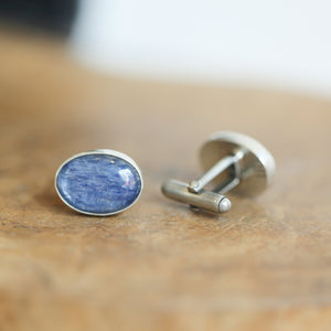 Ready to Ship - Kyanite Cuff Links - .925 Sterling Silver Cufflinks - Silversmith - Blue Kyanite Cufflinks