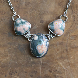 Ocean Jasper 3-Stone Necklace - Ocean Jasper Pendant - Sterling Silver - Ready to Ship