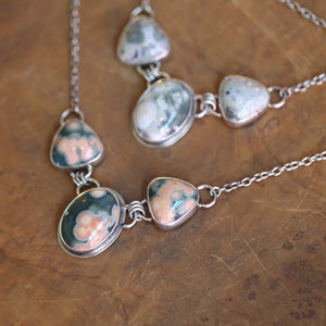 Ocean Jasper 3-Stone Necklace - Ocean Jasper Pendant - Sterling Silver - Ready to Ship