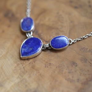 Ready to Ship - Lapis Lazuli 3 Stone Pendant - Blue Lapis Multi-stone Necklace - Silversmith Pendant