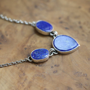 Ready to Ship - Lapis Lazuli 3 Stone Pendant - Blue Lapis Multi-stone Necklace - Silversmith Pendant