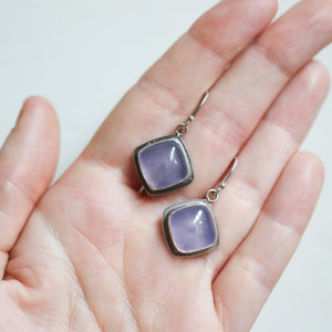 Purple Chalcedony Drop Earrings - .925 Sterling Silver - Chalcedony Earrings