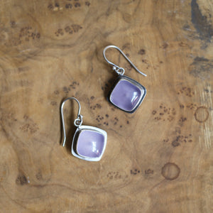 Purple Chalcedony Drop Earrings - .925 Sterling Silver - Chalcedony Earrings