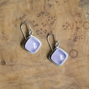 Purple Chalcedony Drop Earrings - .925 Sterling Silver - Chalcedony Earrings