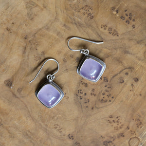 Purple Chalcedony Drop Earrings - .925 Sterling Silver - Chalcedony Earrings