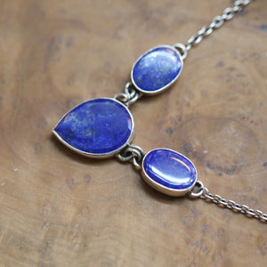 Ready to Ship - Lapis Lazuli 3 Stone Pendant - Blue Lapis Multi-stone Necklace - Silversmith Pendant