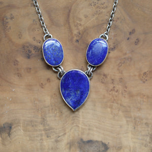 Ready to Ship - Lapis Lazuli 3 Stone Pendant - Blue Lapis Multi-stone Necklace - Silversmith Pendant