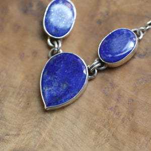 Ready to Ship - Lapis Lazuli 3 Stone Pendant - Blue Lapis Multi-stone Necklace - Silversmith Pendant