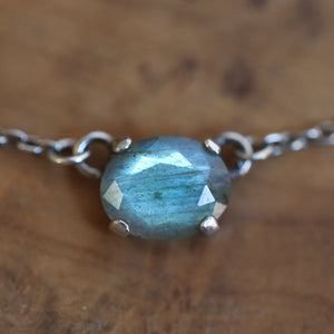 Dainty Labradorite Pendant - .925 Sterling Silver - Labradorite Preppy Prong Necklace