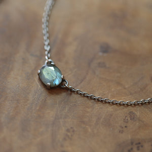 Dainty Labradorite Pendant - .925 Sterling Silver - Labradorite Preppy Prong Necklace