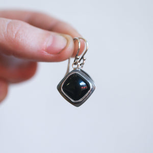 Black Agate Drop Earrings - .925 Sterling Silver - Black Onyx Earrings - Sterling Silver