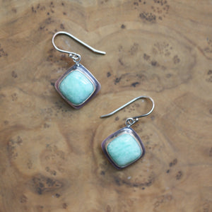 Amazonite Drop Earrings - Boho Amazonite Drop Earrings - Robins Egg Blue - Silversmith