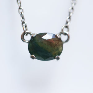 Rose Cut Moss Agate Pendant - .925 Sterling Silver - Moss Agate Necklace