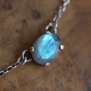 Dainty Labradorite Pendant - .925 Sterling Silver - Labradorite Preppy Prong Necklace