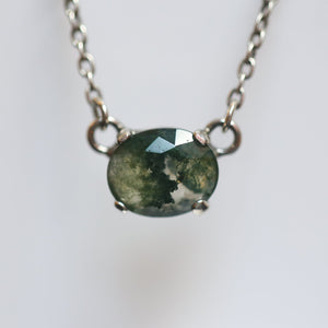 Rose Cut Moss Agate Pendant - .925 Sterling Silver - Moss Agate Necklace