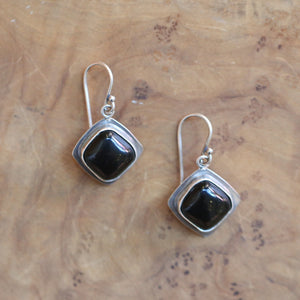 Black Agate Drop Earrings - .925 Sterling Silver - Black Onyx Earrings - Sterling Silver