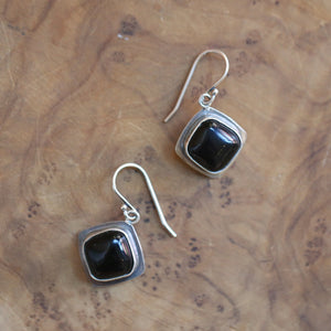 Black Agate Drop Earrings - .925 Sterling Silver - Black Onyx Earrings - Sterling Silver