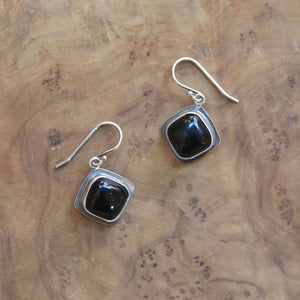 Black Agate Drop Earrings - .925 Sterling Silver - Black Onyx Earrings - Sterling Silver