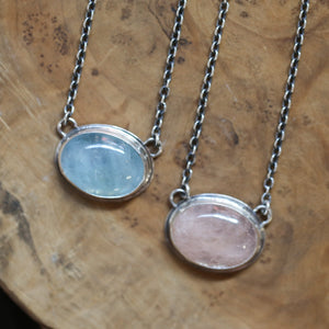 Beryl Necklace - Blue Morganite Pendant - Pink Morganite - Beryl - Sterling Silver