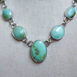 Ready to Ship - OOAK Silversmith - 7 stone Turquoise Necklace with Chain