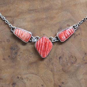 Spiny Oyster Shell 3 Stone Necklace - Spiny Oyster Necklace - Chili Pepper Red - .925 Sterling Silver