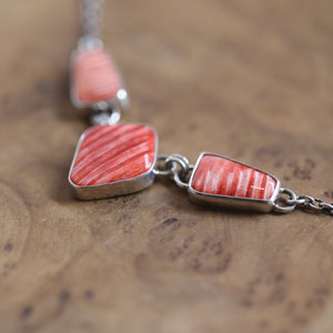 Spiny Oyster Shell 3 Stone Necklace - Spiny Oyster Necklace - Chili Pepper Red - .925 Sterling Silver