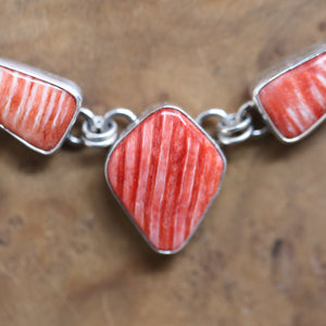 Spiny Oyster Shell 3 Stone Necklace - Spiny Oyster Necklace - Chili Pepper Red - .925 Sterling Silver