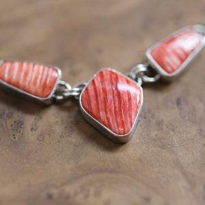 Spiny Oyster Shell 3 Stone Necklace - Spiny Oyster Necklace - Chili Pepper Red - .925 Sterling Silver