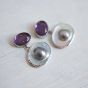 Amethyst and Blister Pearl Earrings - Amethyst Drop Earrings - Sterling Silver - Boho Amethyst Jewelry