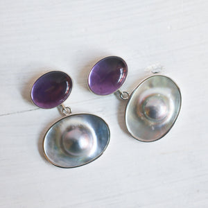 Amethyst and Blister Pearl Earrings - Amethyst Drop Earrings - Sterling Silver - Boho Amethyst Jewelry