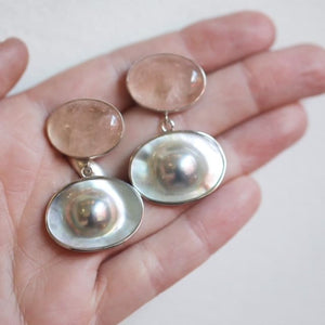 Morganite and Blister Pearl Earrings - Pearl Drop Earrings - Silversmith - OOAK