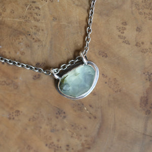 Ready to Ship - Prehnite Hanging Rock Pendant - Green Prehnite Pendant - Prehnite Necklace - Sterling Silver