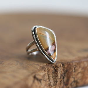 Red Creek Jasper Ring - OOAK Ring - Silversmith Ring - Hammered Silver Ring