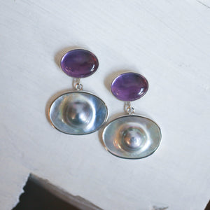 Amethyst and Blister Pearl Earrings - Amethyst Drop Earrings - Sterling Silver - Boho Amethyst Jewelry