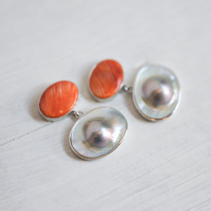 Spiny Oyster and Blister Pearl Earrings - Spiny Oyster Shell Earrings - Orange Red Drop Earrings