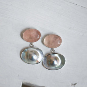 Morganite and Blister Pearl Earrings - Pearl Drop Earrings - Silversmith - OOAK