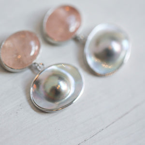 Morganite and Blister Pearl Earrings - Pearl Drop Earrings - Silversmith - OOAK