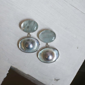 Morganite and Blister Pearl Earrings - Pearl Drop Earrings - Silversmith - OOAK