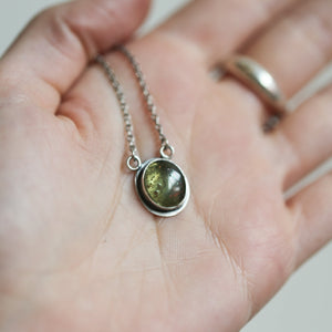 Cats Eye Apatite Necklace - Sterling Silver - North South Oval - Green Apatite Pendant