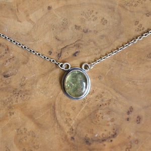 Cats Eye Apatite Necklace - Sterling Silver - North South Oval - Green Apatite Pendant