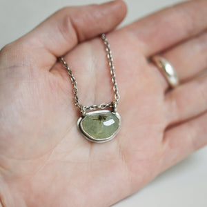 Ready to Ship - Prehnite Hanging Rock Pendant - Green Prehnite Pendant - Prehnite Necklace - Sterling Silver