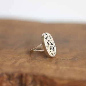 Dalmatian Jasper Ring - Big Spotted Jasper Ring - Black & White Stone Ring - Sterling Silver