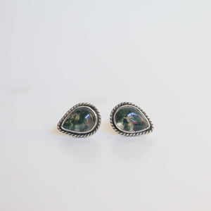 Moss Agate Earrings - Moss Agate Posts - Green Moss Agate Studs - Sterling Silver