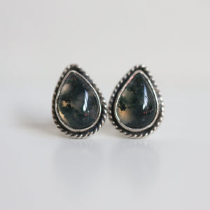 Moss Agate Earrings - Moss Agate Posts - Green Moss Agate Studs - Sterling Silver