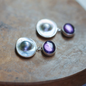 Amethyst and Blister Pearl Earrings - Amethyst Drop Earrings - Sterling Silver - Boho Amethyst Jewelry