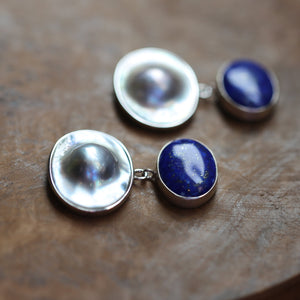 Blue Lapis Lazuli and Blister Pearl Earrings - Pearl Drop Earrings - Silversmith - OOAK