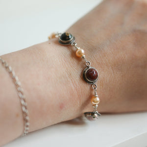 Ocean Jasper Link Bracelet - Freshwater Pearl Link Bracelet - Silversmith Bracelet